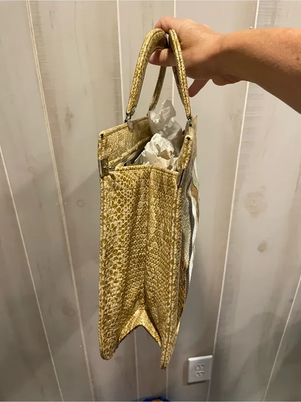 Cute classic vintage 80s faux snake boxy patchwork satchel handbag old money - Image 4