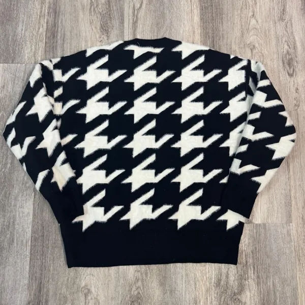 Andrea Jovine Womens Black White Houndstooth Fuzzy Crewneck Sweater Size Medium - Image 4