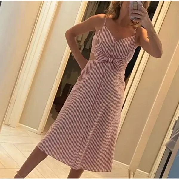 Jason Wu Red Candy Striped Midi Dress Size 12 Seersucker Sundress Cotton $290 - Image 6