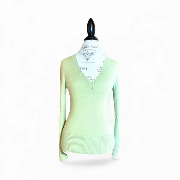 Theory Lime Neon Avocado Green Cashmere Vneck Sweater Sz M - Image 3