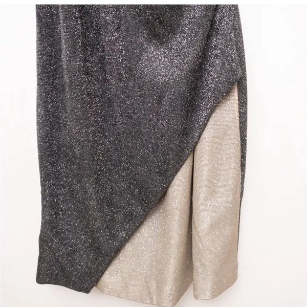 MESHKI NEW Two-Tone Glitter Wrap Dress Black Shimmer Size Medium - Image 8