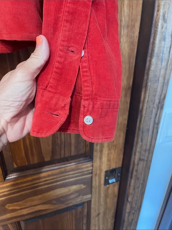 Ralph Lauren Bright Red Corduroy Button-Down Shirt cut off and hemmed size L - Image 6