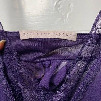 Stella McCartney Silk Sheer Camisole Lingerie Top with Lace Detail Purple Small - Image 2