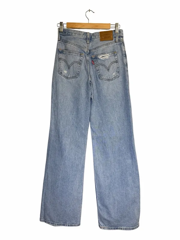 Levi's Ribcage Light Wash Distressed Wide-Leg Jeans Size 24 - Image 3