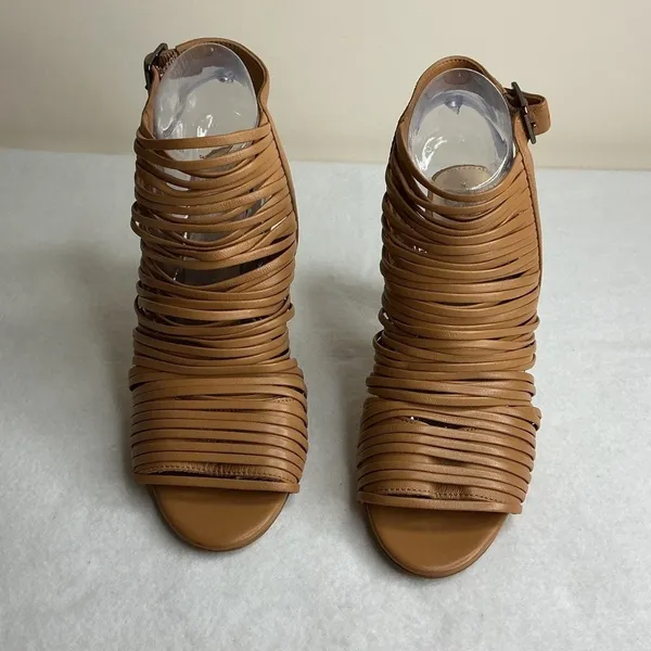 Vince Camuto Women Tan Strappy Cage Open Toe Heel Sandals Size 8 - Image 2