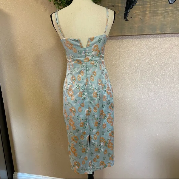 NWOT Lulus Enviable Aesthetic Light Blue Floral Jacquard Bustier Midi Dr… - Image 5