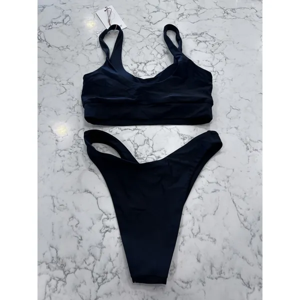 New Quince Black Italian Tank Bikini Top & High Leg Bottoms Set Size XS - Image 2