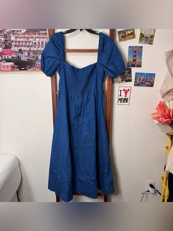 O.P.T. NEW River Blue Midi Dress Puff Sleeve OPT - Image 4