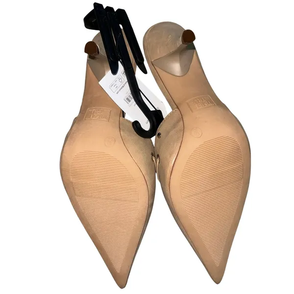 Premium faux suede pointed toe bow scalloped edge Studded Kitten Heel Mules sz 9 - Image 7