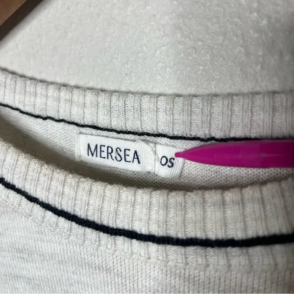 Mersea Heathered Cream Black Stripe Catalina Crewneck Sweater One Size - Image 7