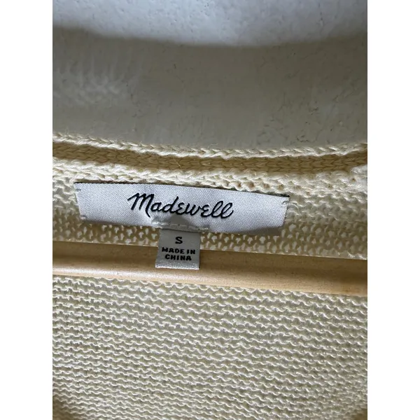 Madewell v neck linen long‎ sleeve sweater butter yellow/sand size small - Image 3