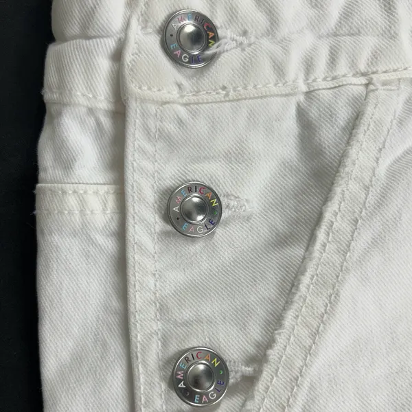 American Eagle White Denim Rainbow Strap Shortalls Overalls NWT - Image 6