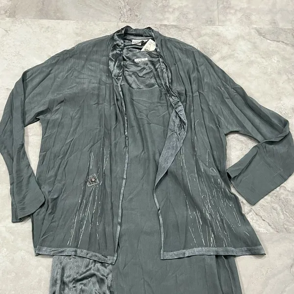 Kd‎ Spring Womens Lagenlook Dress With Cardigan Art to Wear Green Size Large L - Image 2