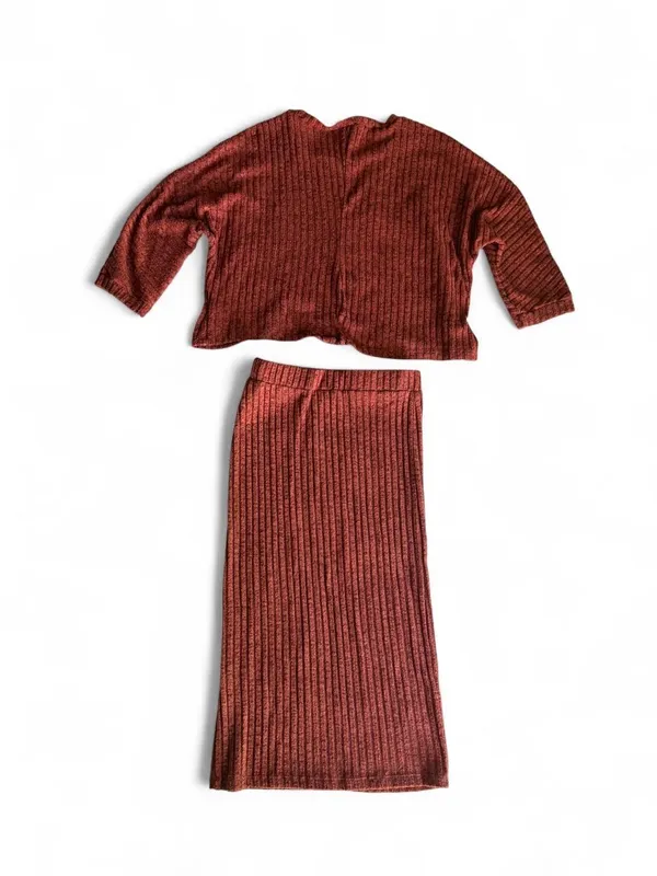 NWOT SHEIN Rust Ribbed Two Piece Crop Top Midi Skirt Set Small - Image 7