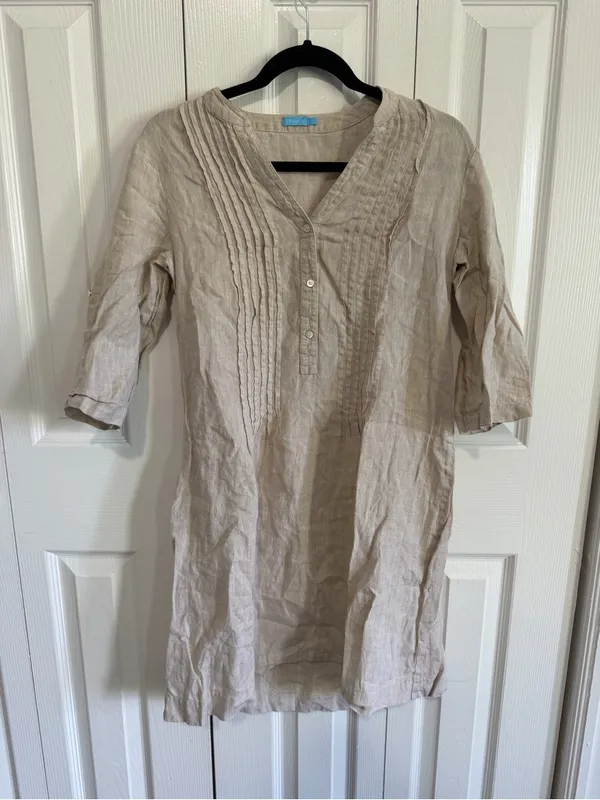 J.McLaughlin Riviera Dress Linen Natural/Tan Size Small - Image 2
