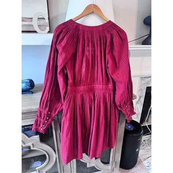 Ulla Johnson Rory Metallic Cotton Long Sleeve Mini‎ Dress Ruby Red Size 4 - Image 8