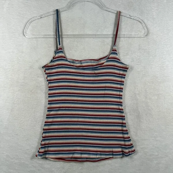 Reformation Jeans Womens Medium Ribbed Striped Cami Tank Top Red Blue Cream - Image 6