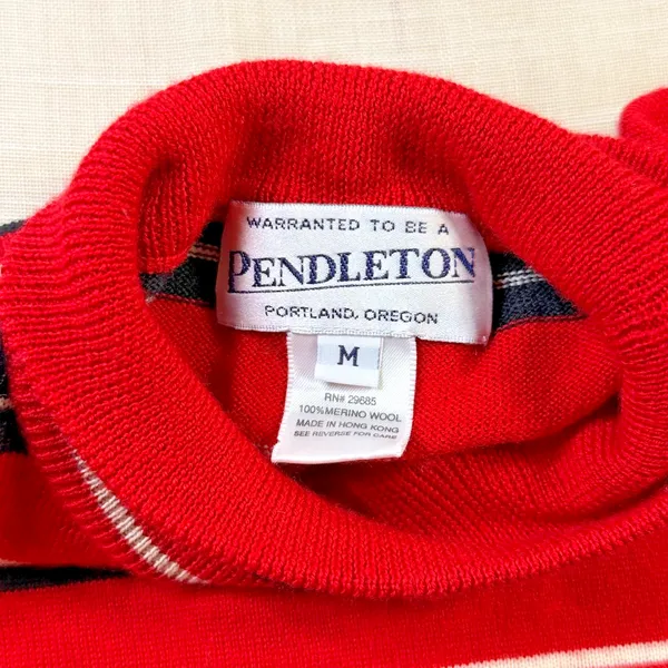 Pendleton Vintage Mock Neck Striped Sweater Women's Size M Red Black - Image 2