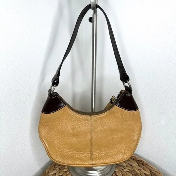 Dooney & Bourke Purse Crescent Mustard Tan Camel Brown Leather Shoulder Handbag - Image 2