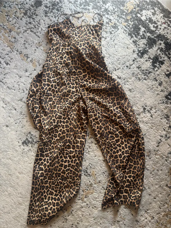 Zara Leopard Print Wide-Leg Jumpsuit - Brown/Black - Image 8