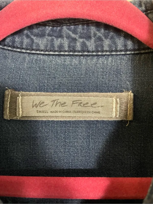 We the Free With Love Denim Top Long Puff Sleeves Western-Boho Size Small - Image 3