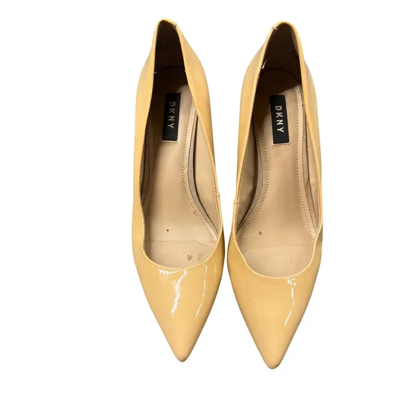DKNY Womens Nude Beige Patent Pointed Toe Block Heel Pumps Gold Accents Size 8.5 - Image 3