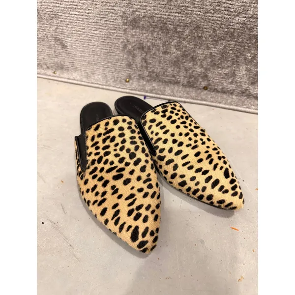 Jenni Kayne Womens Mules 38 Tan Cheetah Print Calf Hair Pointed Toe Flat Italy - Image 2