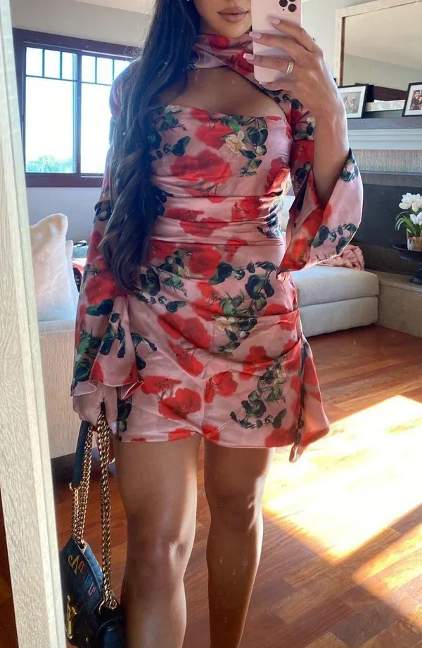 House Of CB 'Toira' Rose Print Draped Corset Dress. Size Small. - Image 11