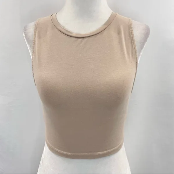 ZARA Cropped Tank Top Sleeveless Crewneck Crop Top Beige Size Small - Image 5