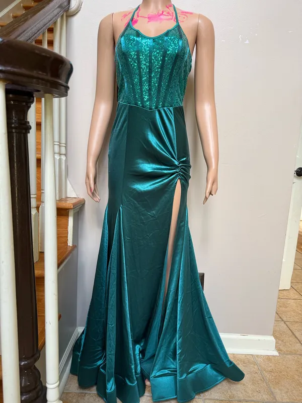 Loragal emerald srappy back long prom dress - Image 3