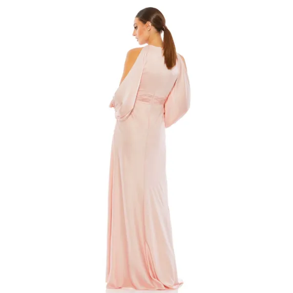 Mac Duggal Ieena 70184 Salmon Cold Shoulder Bishop Sleeve‎ Charmeuse Gown Sz 6 - Image 2