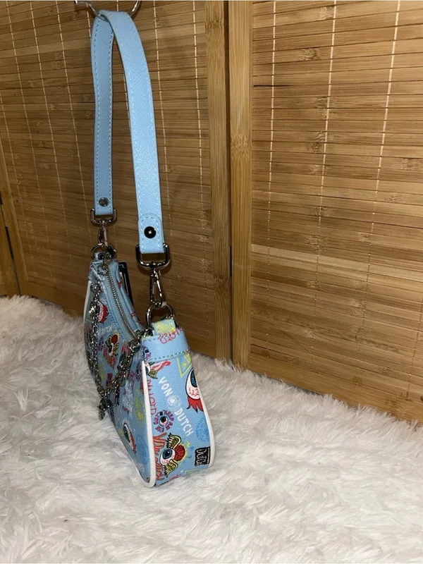 Von Dutch Blue Jax Shoulder Bag Y2K Eye Print Charm Chain Purse NWT Rare - Image 3