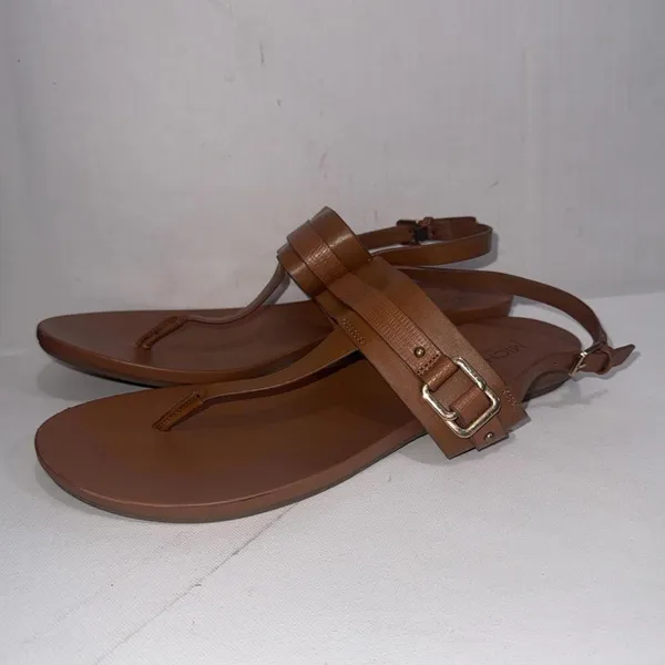 MICHAEL KORS Thong Sandals Brown Faux Leather Slingback Designer Shoes Sz 10‎ M - Image 9