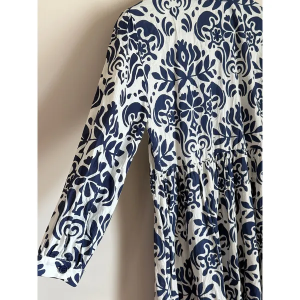 Zara Shirt Dress‎ Midi Dress Size XS White Blue Floral Cotton - Image 4