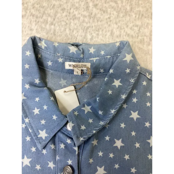 Wishlist Star Print Button‎ Front Romper Light Blue Denim Large WL24-9852 NEW….. - Image 2