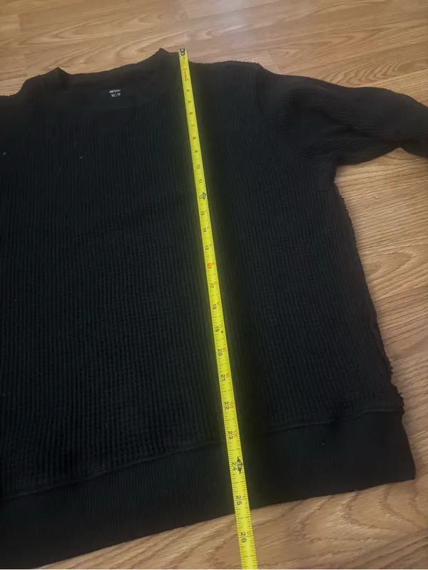 Aerie Black Waffle Knit Crewneck Sweater Size XS - Image 4