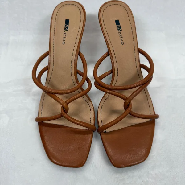 Matiko Arlo Heeled Mules Strappy Square Toe Cognac‎ Brown Heels Size 38 - Image 3