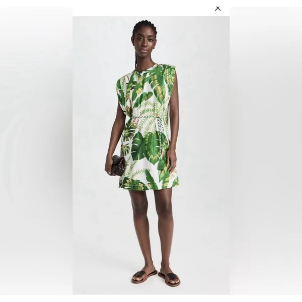 Farm Rio Tropical Forest Off White T-Shirt Dress Small Vacation Resort Beachy - Image 4