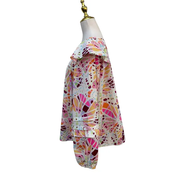 Oddy Shirt Sz 2X Colorful Ruffle‎ Puff Sleeve Blouse Pink Whimsical Relaxed Boho - Image 4