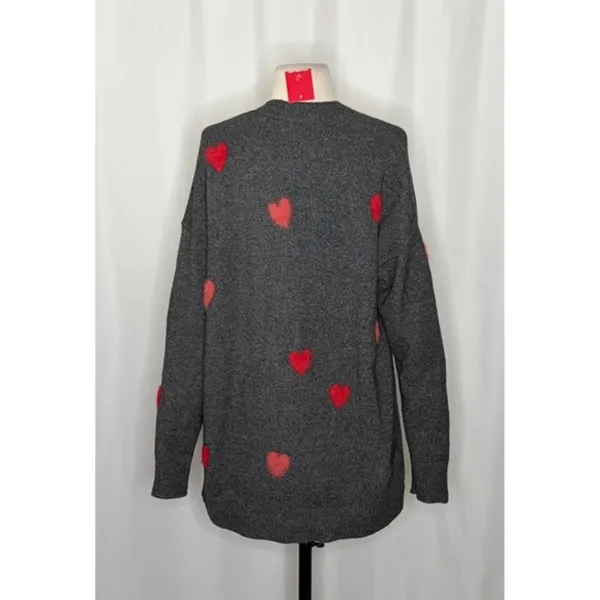 NWT!! CELEBRATE‎ TOGETHER Heart Cardigan Sweater Grey Pink Red Hearts Large - Image 7