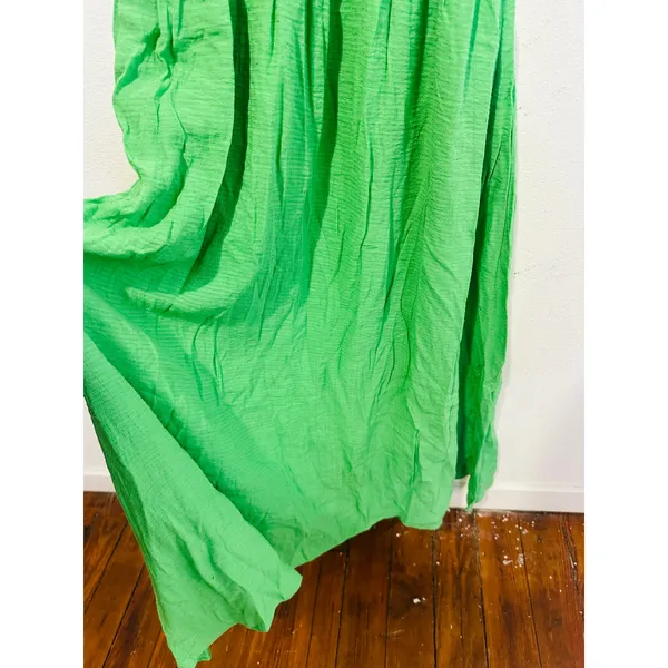 ASTR Bright Green Smocked Bodice Square Neck Tie Back Closure Midi Dress sz XS - Image 7