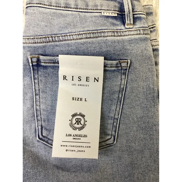 Risen Jeans Womens Light Wash Cuffed High Rise Denim Shorts RDS6155SZ Size L - Image 4