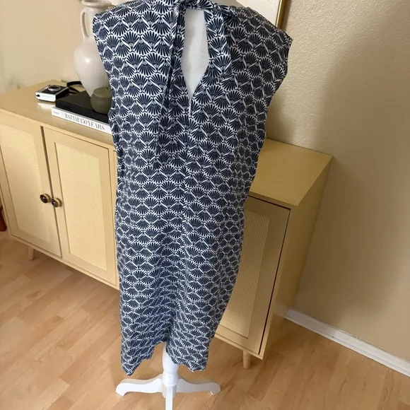 BODEN Linen Blue Patterned Neck Tie‎ Dress Size 10 - Image 3