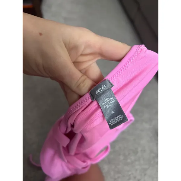 Aerie Pink One Piece Swimsuit Lace Up Back V-Neck Long Torso Size L/G - Image 3