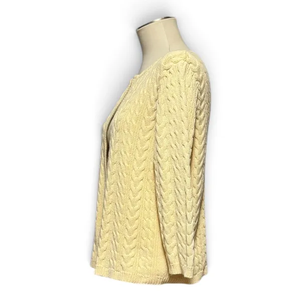 Christopher & Banks 100% Cotton Cable Knit Sweater Zip Up Light Yellow Large - Image 3
