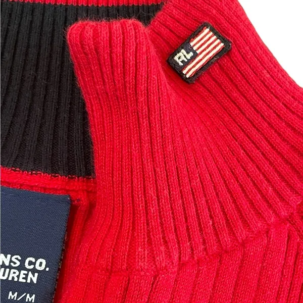 Ralph Lauren Vintage‎ Polo Jeans Co Red Mock Neck 1/4 Zip Ribbed Sweater Medium Preppy READ - Image 4