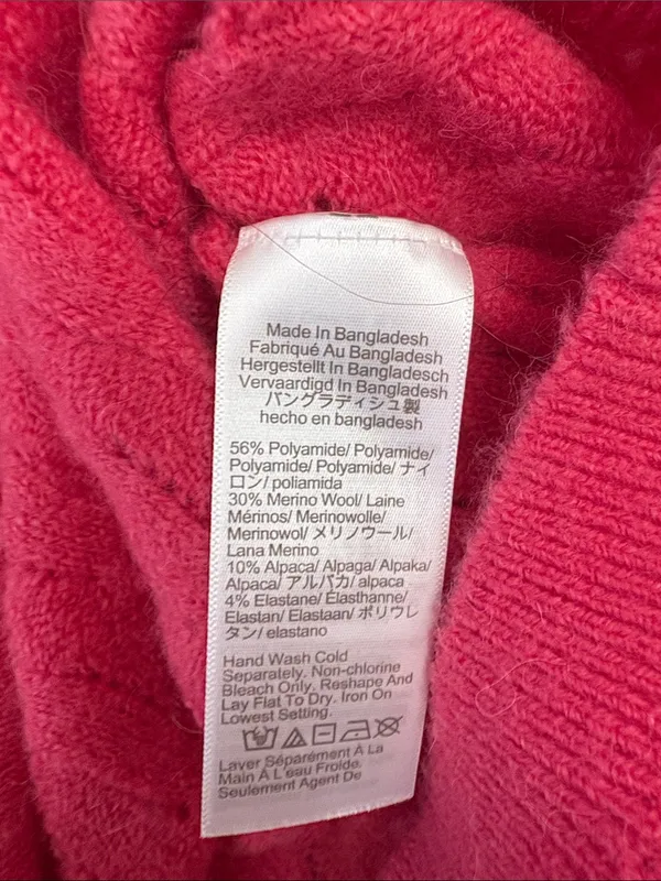 J.‎ Crew Fuzzy Bright Pink Cable Knit Button-Front Cardigan Size Medium Merino - Image 6