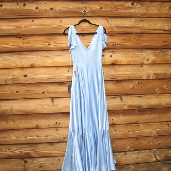 NWT Mac Duggal Blue FLOUNCE SLEEVE SATIN GOWN Missing Belt Size 2 - Image 12