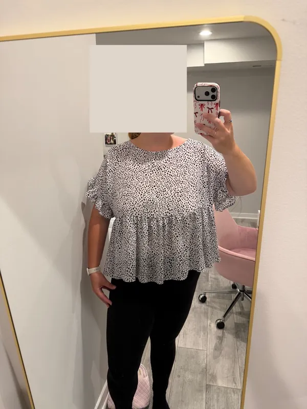 Francesca's Black and White Spotted Babydoll Blouse - Image 2