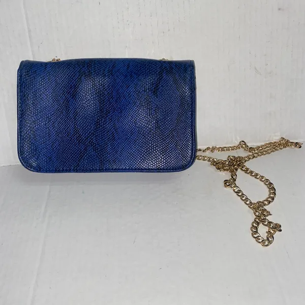 Women's Blue Black Snakeskin Faux Leather Gold-Chain Strap Purse Shoulder Bag - Image 11